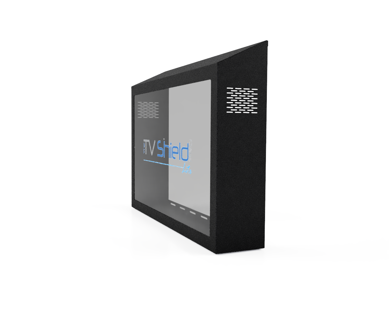 environmental tv case the tv shield pro lite - features security system, shatterproof screen, fan option, and more